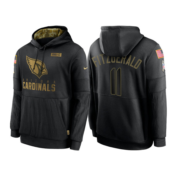 Men's Arizona Cardinals #11 Larry Fitzgerald 2020 Black Salute to Service Sideline Performance Pullover Hoodie